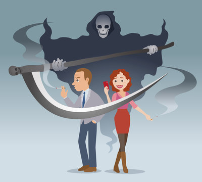 death by smoking concept. smokers and reaper.