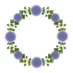 wreath with beautiful flowers and leaves icon over white background colorful design vector illustration