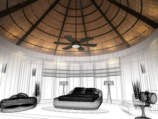 abstract sketch design of interior bedroom,3d rendering