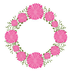wreath with beautiful flowers and leaves icon over white background colorful design vector illustration