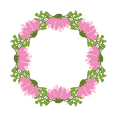 wreath with beautiful flowers and leaves icon over white background colorful design vector illustration