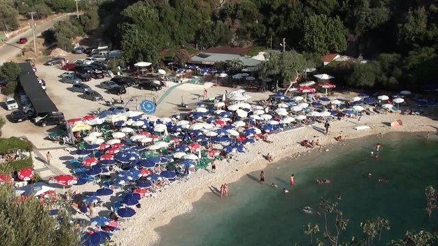 BUYUK CAKIL BEACH, KAS, TURKEY &ndash; August 20, 2013: Beach in bay, high season, top view