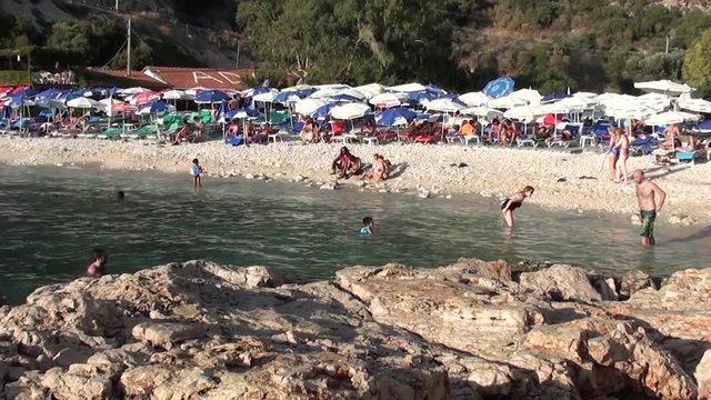 BUYUK CAKIL BEACH, KAS, TURKEY &ndash; August 20, 2013: Natural comfortable Beach at high season 