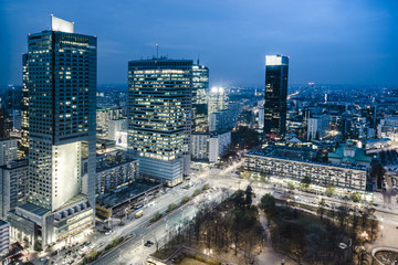 Warsaw city with skyscrapers at night