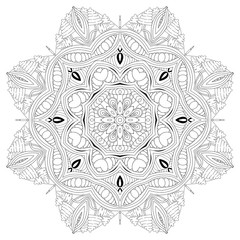 Hand drawn zentangle circular ornament for coloring page.