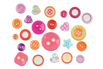 Various buttons isolated on a white background with shadows. Clipping path included.