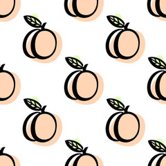 Abstract seamless pattern with peach. Hand drawing on a white background. Vector Image.