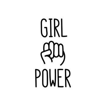 The quote "girl power" with image clenched fist. It can be used for website design, article, poster, sticker, patch etc. Vector Image.