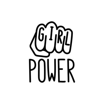 The quote "girl power" with image female clenched fist. It can be used for website design, article, poster, sticker, patch, etc. Vector Image.