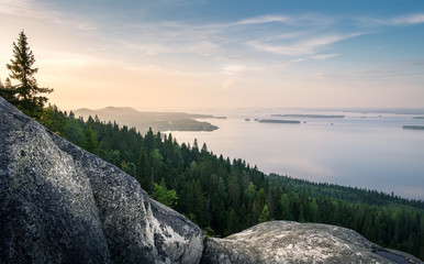 Scenic landscape with lake and sunset at evening in Koli, national park. - 158818901