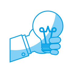 hand holding a light bulb icon over white background vector illustration