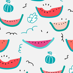 Cute Hand Drawn Watermelon Pattern.