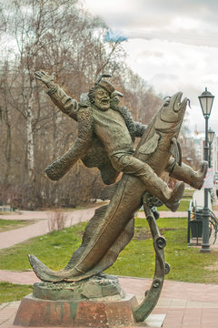 Russian man riding fish