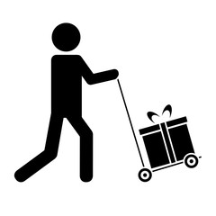 man with handcart and gift box icon over white background vector illustration