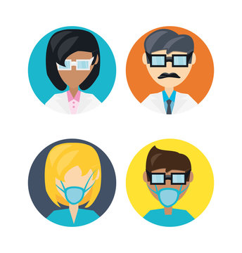 set doctor with glasses and mask vector illustration