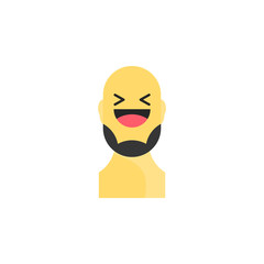 Laughing yellow smiley with beard. Like social icon. Button for expressing social emoji. Flat vector illustration EPS 10