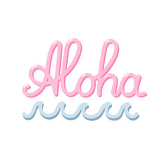 The lettering Aloha in a trendy calligraphic style, with abstract wave. It can be used for card, mug, brochures, poster, t-shirts, phone case etc. Vector Image.