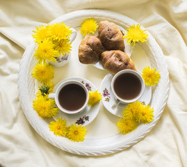 Good morning! Breakfast, coffee, croissants.