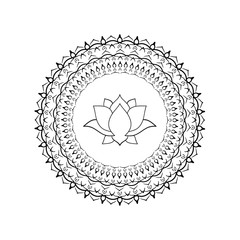 Hand drawn Lotus with mandala. Oriental ornaments for greeting card, invitation, yoga poster, coloring book.