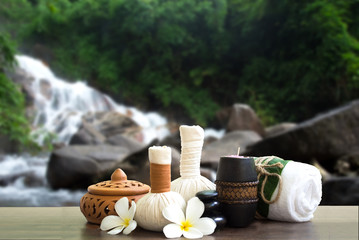 Spa treatment and massage in the waterfall nature, Thailand soft and select focus