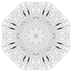 Hand drawn zentangle circular ornament for coloring page.