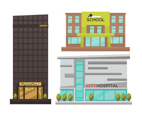 Fototapeta premium Flat vector set of modern urban architecture.