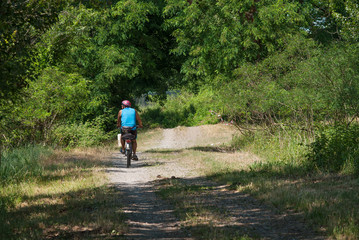 Ciclista nella strada di campagna