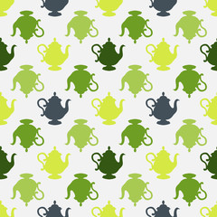 Seamless pattern with a multicolored teapots