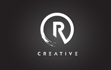 R Circular Letter Logo with Circle Brush Design and Black Background. - obrazy, fototapety, plakaty