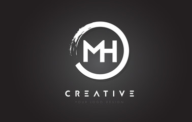 MH Circular Letter Logo with Circle Brush Design and Black Background.