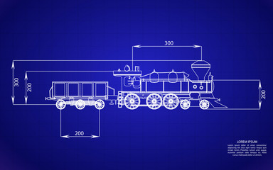 railroad blueprints on blue background