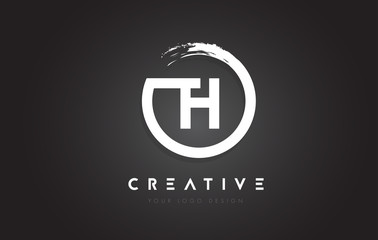 TH Circular Letter Logo with Circle Brush Design and Black Background. - obrazy, fototapety, plakaty