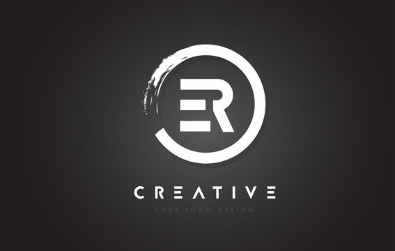 ER Circular Letter Logo with Circle Brush Design and Black Background.