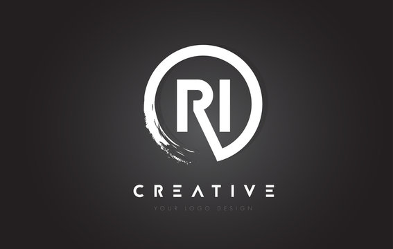 RI Circular Letter Logo with Circle Brush Design and Black Background.