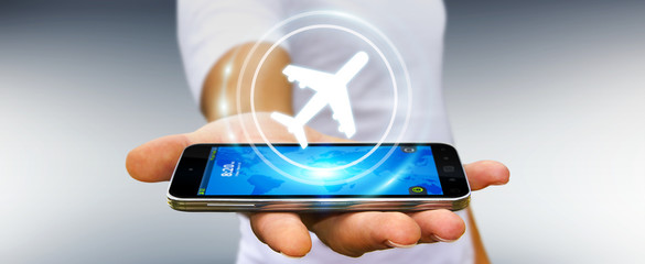 Businessman booking his flight with modern digital application 3D rendering