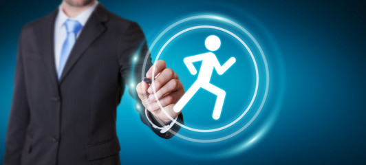 Young man using running application to check his performances 3D rendering