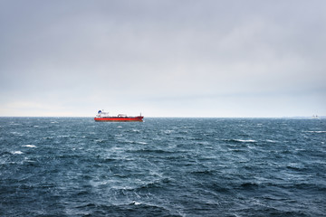 Oil tanker on a windy day in the Baltic sea © Alex Stemmer