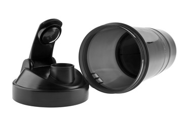 Black water bottle, sport, tourism isolated on white background