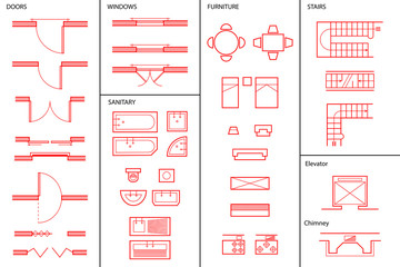 Set of Architectural Symbols - obrazy, fototapety, plakaty
