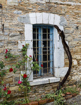 Detail of an old house in Lafkos village next to Milina, Pelion peninsula, Greece.