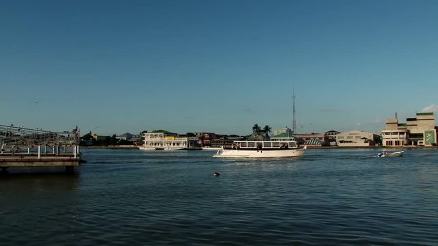 Boats coming to the harbour of Belize City, Belize. Taken sunny day