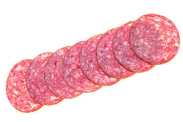 Salami smoked sausage on white background