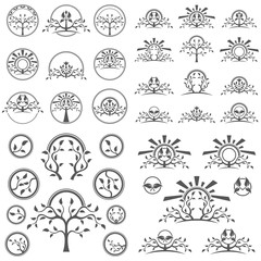 Set of abstract tree vector logo design template.