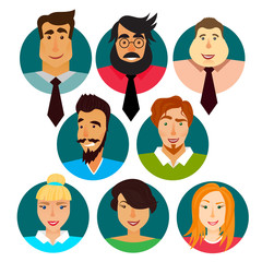 Avatars set of business men and women in a sircle. Vector illustration. Cartoon character set for web.