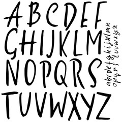 Hand drawn dry brush font. Modern brush lettering. Grunge style alphabet. Vector illustration.