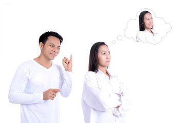 Fototapeta premium Issue couple concept on white background