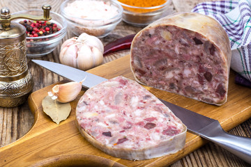 Piece of fresh cutlet with cut slice