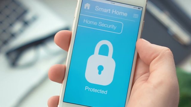 Turn on house security on smart home app on the smartphone Application and icons design is property released and doesn't and doesn't infrige intellectual property