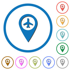 Airport GPS map location icons with shadows and outlines