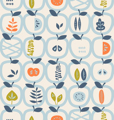 seamless pattern with apples and leaves